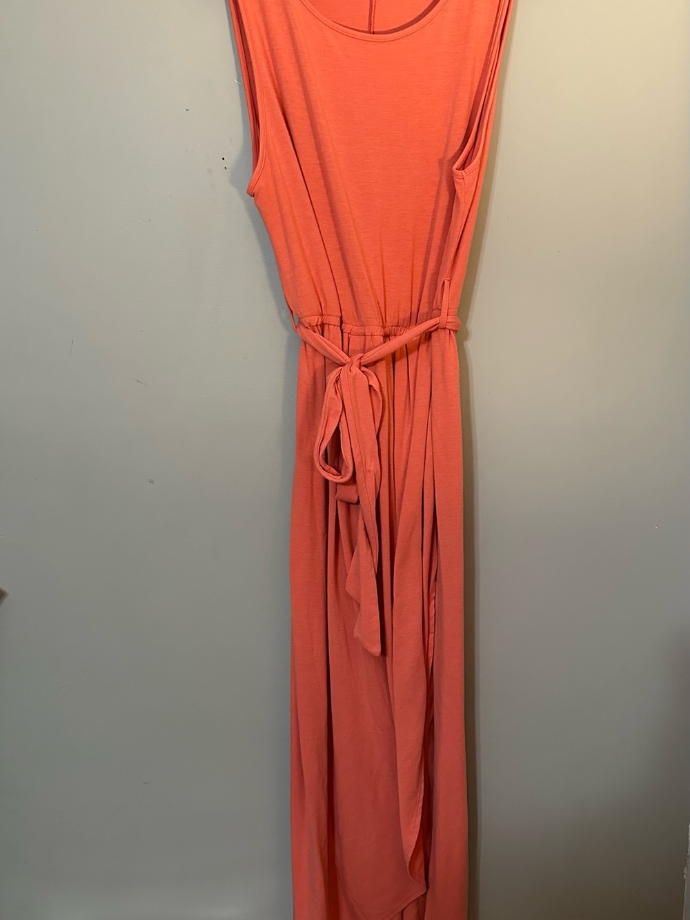 Zenana Outfitters Coral Sleeveless Maxi Dress with Waist Tie